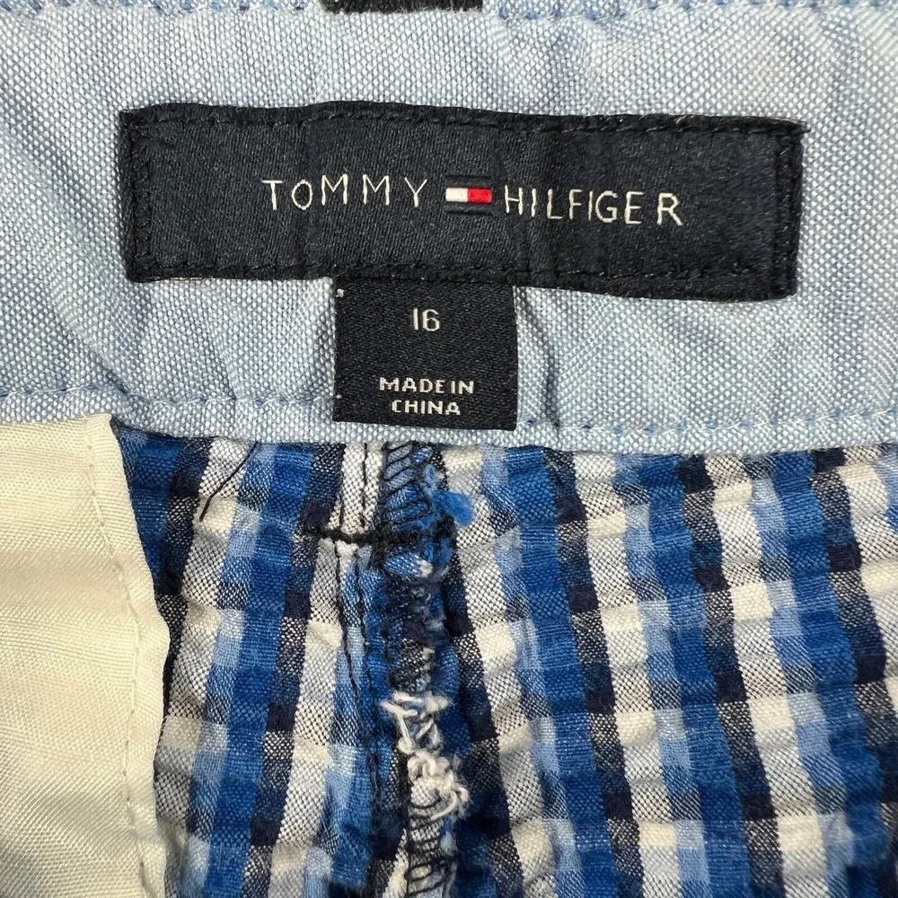 Tommy Hilfiger Shorts Youth Boys Size 16 Blue Check Seersucker Chino 100% Cotton